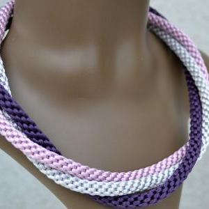 Braided Satin Necklace In Purple, Pink And Grey